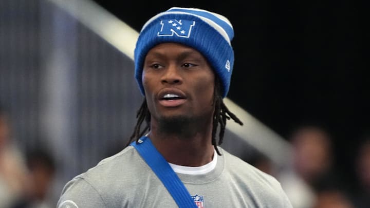 Feb 2, 2026; San Francisco, CA, USA; Dallas Cowboys receiver George Pickens during NFC practice at the NFL Flag Fieldhouse at Moscone Center South Building. Mandatory Credit: Kirby Lee-Imagn Images