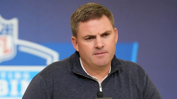 Feb 24, 2026; Indianapolis, IN, USA; Cincinnati Bengals coach Zac Taylor speaks at the NFL Scouting Combine at the Indiana Convention Center. Mandatory Credit: Kirby Lee-Imagn Images