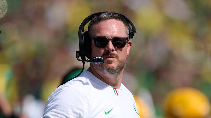 Sep 5, 2026; Eugene, Oregon, USA; Oregon Ducks head coach Dan Lanning asks for a video review during the second half in a game against the Boise State Broncos at Autzen Stadium. Sep 5, 2026; Eugene, Oregon, USA; Oregon Ducks head coach Dan Lanning asks for a video review during the second half in a game against the Boise State Broncos at Autzen Stadium.