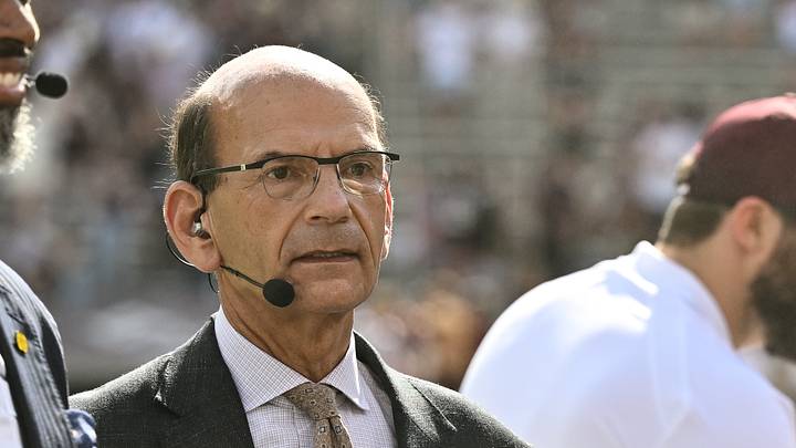 SEC Nation's Paul Finebaum speaks on set. SEC Nation's Paul Finebaum speaks on set.