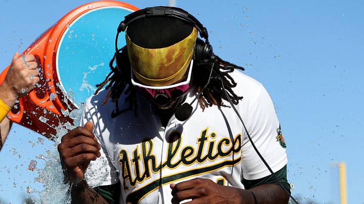 Sep 13, 2026; West Sacramento, California, USA; Athletics right fielder Lawrence Butler (4) gets doused with Gatorade after hitting a walk-off two-run home run against Seattle Mariners pitcher Andres Munoz (not pictured) during the ninth inning at Sutter Health Park. Mandatory Credit: Dennis Lee-Imagn Images Sep 13, 2026; West Sacramento, California, USA; Athletics right fielder Lawrence Butler (4) gets doused with Gatorade after hitting a walk-off two-run home run against Seattle Mariners pitcher Andres Munoz (not pictured) during the ninth inning at Sutter Health Park. Mandatory Credit: Dennis Lee-Imagn Images