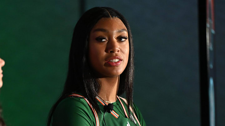 Oct 7, 2025; Charlotte, NC, USA; Miami player Ra Shaya Kyle answers questions from the media at The Hilton Charlotte Uptown. Mandatory Credit: William Howard-Imagn Images