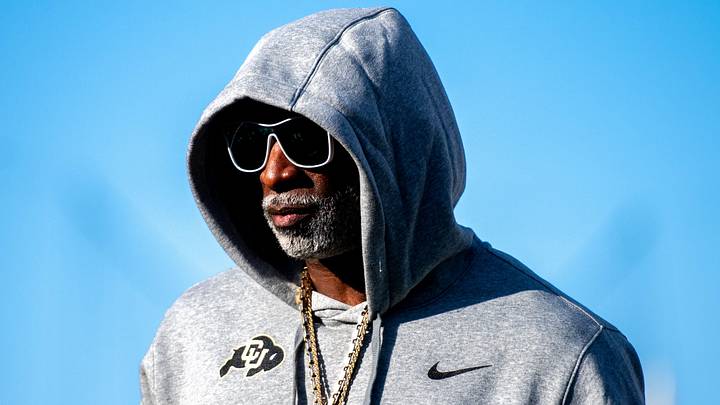 CU football head coach Deion Sanders, or Coach Prime, watches his team warm up before the game against CSU in the Rocky Mountain Showdown at Canvas Stadium on Saturday, Sept. 14, 2024, in Fort Collins, Colo. CU football head coach Deion Sanders, or Coach Prime, watches his team warm up before the game against CSU in the Rocky Mountain Showdown at Canvas Stadium on Saturday, Sept. 14, 2024, in Fort Collins, Colo.