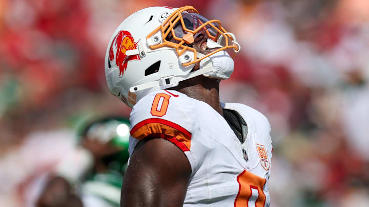 Sep 21, 2025; Tampa, Florida, USA; Tampa Bay Buccaneers linebacjker Yaya Diaby (0) Mandatory Credit: Nathan Ray Seebeck-Imagn Images