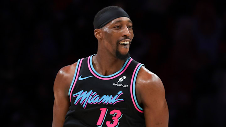 Miami Heat center Bam Adebayo (13) reacts (Mandatory Credit: Sam Navarro-Imagn Images)