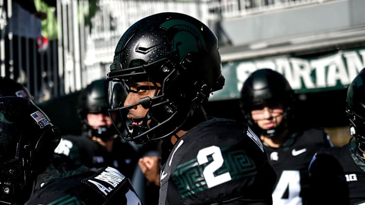 Michigan State's Aidan Chiles and the offense takes the field before the game against Indiana on Saturday, Nov. 2, 2024, at Spartan Stadium in East Lansing.