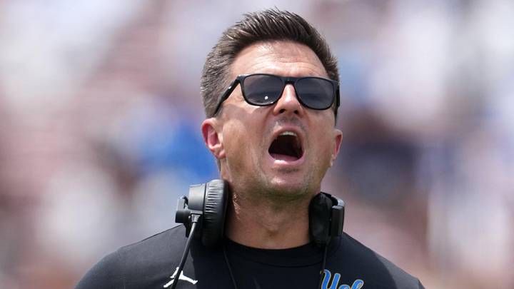 May 2, 2026; Pasadena, CA, USA; UCLA Bruins coach Bob Chesney reacts during the spring game at Rose Bowl. Mandatory Credit: Kirby Lee-Imagn Images May 2, 2026; Pasadena, CA, USA; UCLA Bruins coach Bob Chesney reacts during the spring game at Rose Bowl. Mandatory Credit: Kirby Lee-Imagn Images