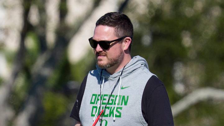 Oregon head coach Dan Lanning walks the field as the Oregon Ducks practice at Barry University ahead of the Orange Bowl on Dec. 30, 2025, in Miami, Florida. Oregon head coach Dan Lanning walks the field as the Oregon Ducks practice at Barry University ahead of the Orange Bowl on Dec. 30, 2025, in Miami, Florida.