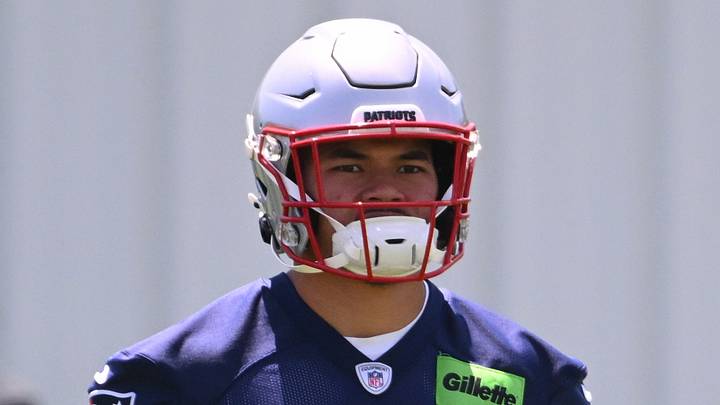 Jun 2, 2026; Foxborough, MA, USA; New England Patriots safety Peter Manuma (34) walks on the practice field before the team's OTA at Gillette Stadium. Mandatory Credit: Eric Canha-Imagn Images