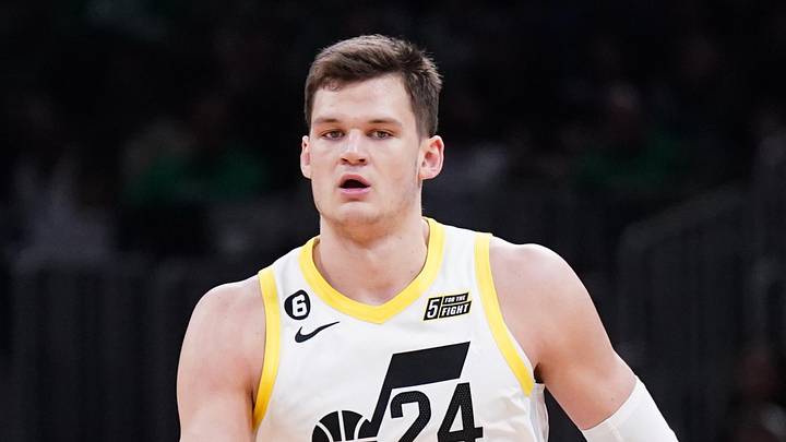 Mar 31, 2023; Boston, Massachusetts, USA; Utah Jazz center Walker Kessler (24) and guard Ochai Agbaji (30) react after a play against the Boston Celtics in the second quarter at TD Garden. Mandatory Credit: David Butler II-Imagn Images Mar 31, 2023; Boston, Massachusetts, USA; Utah Jazz center Walker Kessler (24) and guard Ochai Agbaji (30) react after a play against the Boston Celtics in the second quarter at TD Garden. Mandatory Credit: David Butler II-Imagn Images