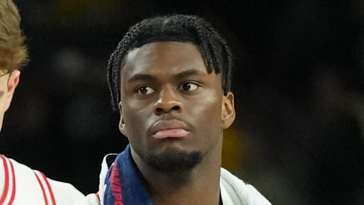Apr 4, 2026; Indianapolis, IN, USA; Arizona Wildcats guard Dwayne Aristode (2), Arizona Wildcats guard Anthony Dell'orso (3) and Arizona Wildcats guard Jackson Cook (11) react after losing to the Michigan Wolverines during a semifinal of the Final Four of the men's 2026 NCAA Tournament at Lucas Oil Stadium. Mandatory Credit: Robert Deutsch-Imagn Images Apr 4, 2026; Indianapolis, IN, USA; Arizona Wildcats guard Dwayne Aristode (2), Arizona Wildcats guard Anthony Dell'orso (3) and Arizona Wildcats guard Jackson Cook (11) react after losing to the Michigan Wolverines during a semifinal of the Final Four of the men's 2026 NCAA Tournament at Lucas Oil Stadium. Mandatory Credit: Robert Deutsch-Imagn Images