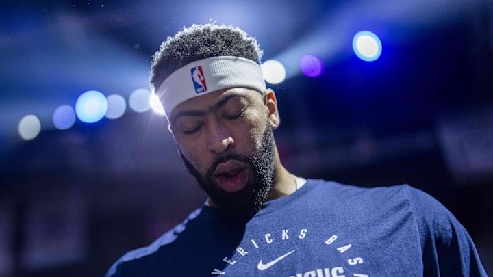 Jan 6, 2026; Sacramento, California, USA; Dallas Mavericks forward Anthony Davis (3) stands on the court before the start of the game against the Sacramento Kings at the Golden 1 Center. Mandatory Credit: Cary Edmondson-Imagn Images