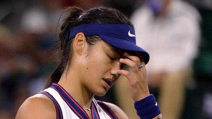 Emma Raducanu reacts after losing