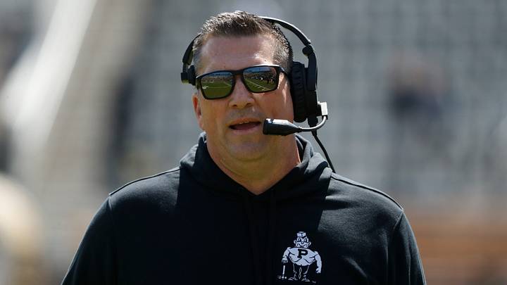 Purdue Boilermakers offensive coordinator Josh Henson looks down the field. Purdue Boilermakers offensive coordinator Josh Henson looks down the field.