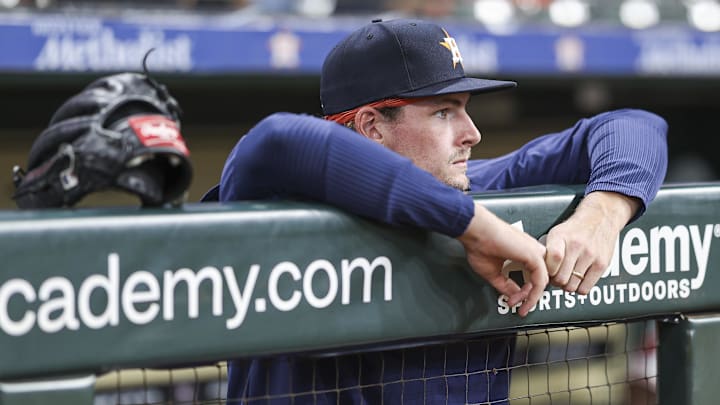 Apr 16, 2024; Houston, Texas, USA; Houston Astros pitcher Forrest Whitley (60) stands in the dugout before the game against the Atlanta Braves at Minute Maid Park Apr 16, 2024; Houston, Texas, USA; Houston Astros pitcher Forrest Whitley (60) stands in the dugout before the game against the Atlanta Braves at Minute Maid Park