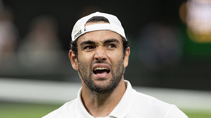 Matteo Berrettini reacts to a point