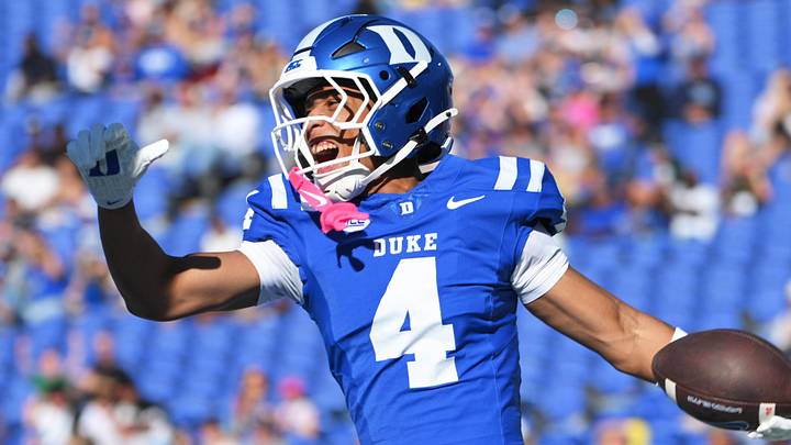Sep 26, 2026; Durham, North Carolina, USA; Duke Blue Devils wide receiver Jaivon Solomon (4) reacts after scoring a touchdown against the William & Mary Tribe during the second quarter at Wallace Wade Stadium. Mandatory Credit: Zachary Taft-Imagn Images Sep 26, 2026; Durham, North Carolina, USA; Duke Blue Devils wide receiver Jaivon Solomon (4) reacts after scoring a touchdown against the William & Mary Tribe during the second quarter at Wallace Wade Stadium. Mandatory Credit: Zachary Taft-Imagn Images
