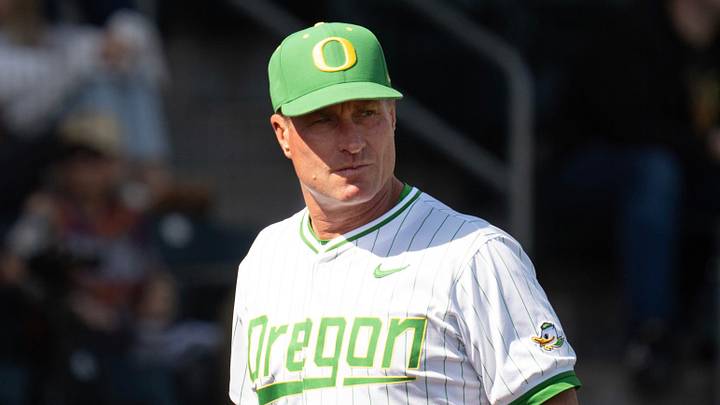 Oregon baseball Mark Wasikowski walks back to the dugout during the game against UCLA at PK Park in Eugene April 19, 2025 Oregon baseball Mark Wasikowski walks back to the dugout during the game against UCLA at PK Park in Eugene April 19, 2025