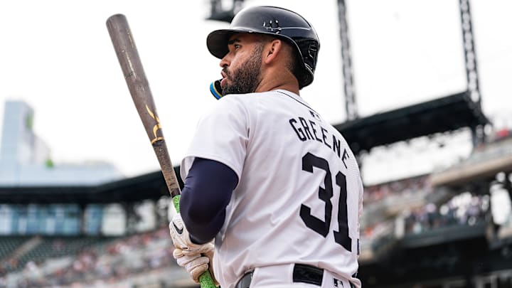 Detroit Tigers designated hitter Riley Greene (31) gets ready to bat against Tampa Bay Rays during the sixth inning at Comerica Park in Detroit on Thursday, Sept. 26, 2024