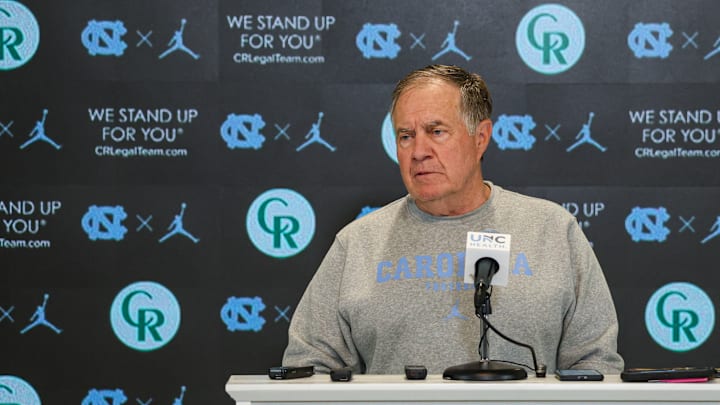 North Carolina Head Coach Bill Belichick speaking to the press before the Tar Heels' first practice of fall camp on Saturday, Aug. 2, 2025 North Carolina Head Coach Bill Belichick speaking to the press before the Tar Heels' first practice of fall camp on Saturday, Aug. 2, 2025