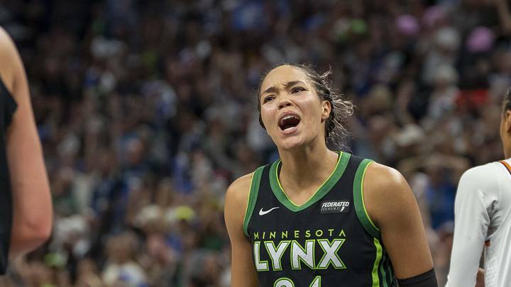 Minnesota Lynx forward Napheesa Collier (24) celebrates after defeating the Phoenix Mercury during game one of the second round for the 2025 WNBA Playoffs at Target Center. 