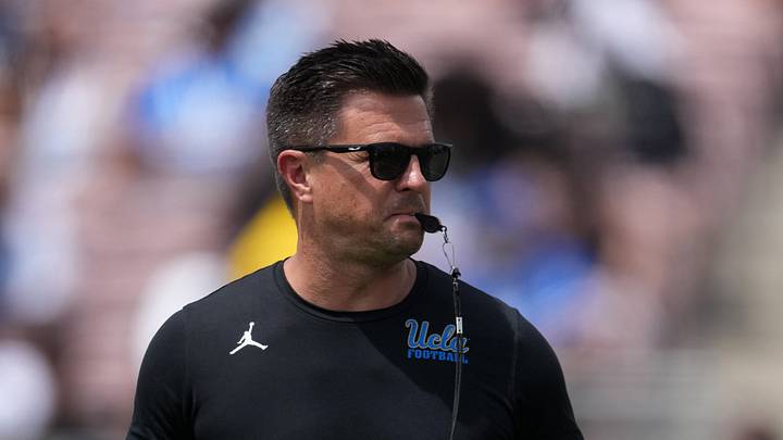 May 2, 2026; Pasadena, CA, USA; UCLA Bruins coach Bob Chesney reacts during the spring game at Rose Bowl. Mandatory Credit: Kirby Lee-Imagn Images May 2, 2026; Pasadena, CA, USA; UCLA Bruins coach Bob Chesney reacts during the spring game at Rose Bowl. Mandatory Credit: Kirby Lee-Imagn Images