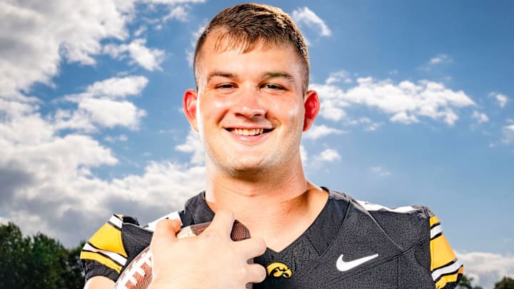 Tight end Luke Lachey stands for a photo before the 2024 season at Iowa.