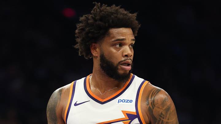 Phoenix, Arizona, USA; Phoenix Suns forward Miles Bridges (22) looks down court against the Utah Jazz in the first half at Mortgage Matchup Center on Oct 16, 2026. Phoenix, Arizona, USA; Phoenix Suns forward Miles Bridges (22) looks down court against the Utah Jazz in the first half at Mortgage Matchup Center on Oct 16, 2026.