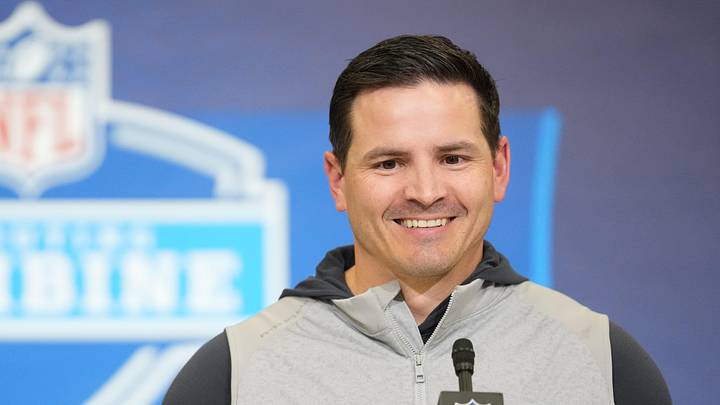Seattle Seahawks coach Mike Macdonald speaks during the NFL Scouting Combine