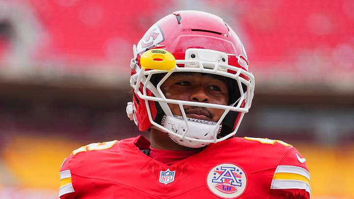 Aug 15, 2026; Kansas City, Missouri, USA; Kansas City Chiefs running back Jaydn Ott (42) warms up prior to a game against the Los Angeles Rams at Arrowhead Stadium. Mandatory Credit: Jay Biggerstaff-Imagn Images
