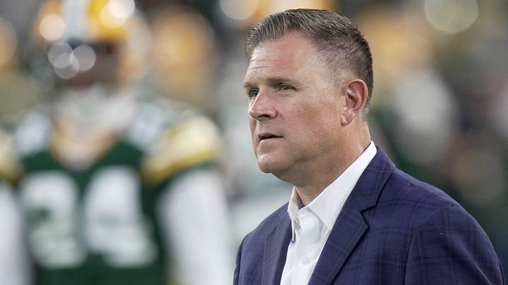 Green Bay Packers general manager Brian Gutekunst is shown before their blowout loss against the Atlanta Falcons.