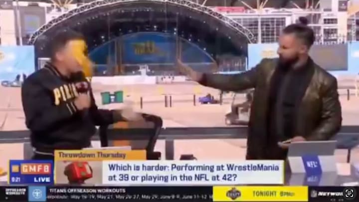Kyle Brandt’s taunting caused Seth Rollins to throw a Terrible Towel in his face.