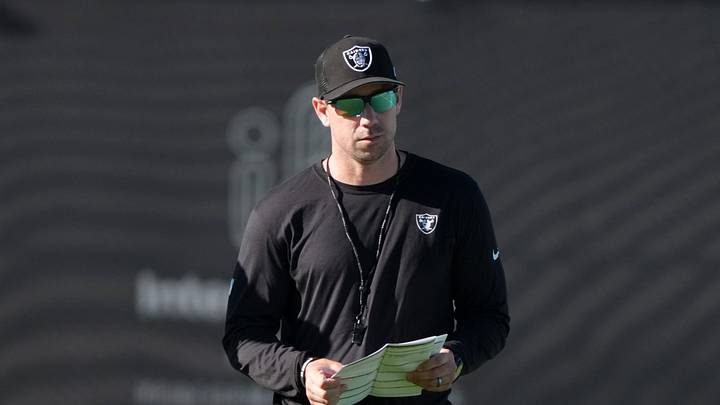 Jun 9, 2026; Henderson, NV, USA; Las Vegas Raiders coach Klint Kubiak during minicamp at Intermountain Health Performance Center. Mandatory Credit: Kirby Lee-Imagn Images Jun 9, 2026; Henderson, NV, USA; Las Vegas Raiders coach Klint Kubiak during minicamp at Intermountain Health Performance Center. Mandatory Credit: Kirby Lee-Imagn Images