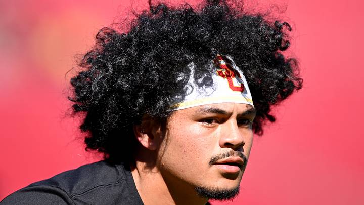 Oct 3, 2026; Los Angeles, California, USA;  USC Trojans quarterback Jayden Maiava (14) warms up prior to the game against the Washington Huskies at United Airlines Field at Los Angeles Memorial Coliseum.  Mandatory Credit: Griffin Hooper-Imagn Images