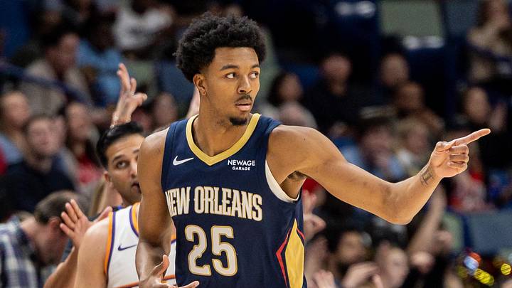 Dec 27, 2025; New Orleans, Louisiana, USA; New Orleans Pelicans forward Trey Murphy III (25) reacts to making a three-point basket against the Phoenix Suns during the first half at Smoothie King Center. Mandatory Credit: Stephen Lew-Imagn Images Dec 27, 2025; New Orleans, Louisiana, USA; New Orleans Pelicans forward Trey Murphy III (25) reacts to making a three-point basket against the Phoenix Suns during the first half at Smoothie King Center. Mandatory Credit: Stephen Lew-Imagn Images