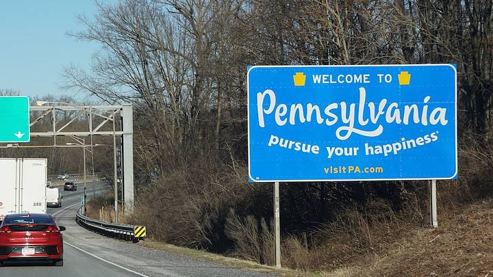 The welcome sign into the state of Pennsylvania on Interstate-95 North.