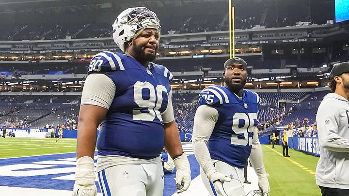 Indianapolis Colts defensive tackle Grover Stewart (90) walks off the field with Indianapolis Colts defensive tackle Adetomiwa Adebawore (95) on Sunday, Sept. 13, 2026, during the game against the Baltimore Ravens at Lucas Oil Stadium in Indianapolis. Indianapolis Colts defensive tackle Grover Stewart (90) walks off the field with Indianapolis Colts defensive tackle Adetomiwa Adebawore (95) on Sunday, Sept. 13, 2026, during the game against the Baltimore Ravens at Lucas Oil Stadium in Indianapolis.
