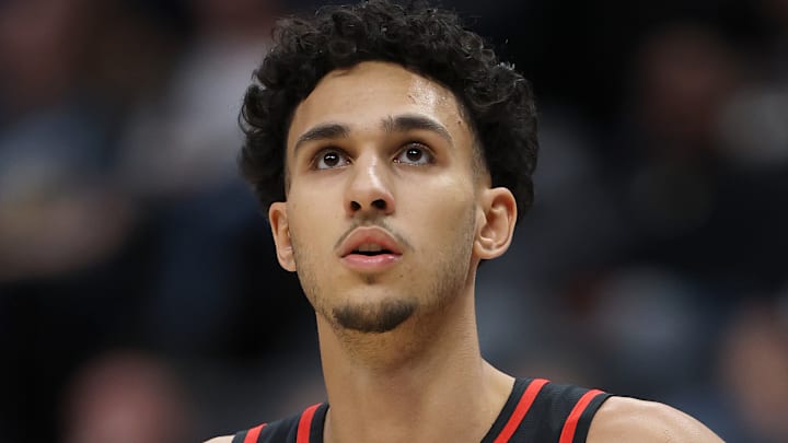 Zaccharie Risacher #10 of the Atlanta Hawks looks on during a break in action against the Denver Nuggets.