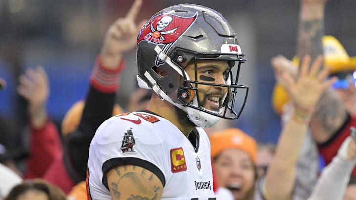 Dec 15, 2024; Inglewood, California, USA; Fans celebrate after a touchdown by Tampa Bay Buccaneers wide receiver Mike Evans (13) in the second half against the Los Angeles Chargers at SoFi Stadium. Mandatory Credit: Jayne Kamin-Oncea-Imagn Images
