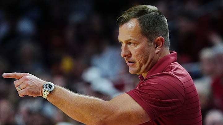 Iowa State Cyclones men's basketball head coach T.J. Otzelberger calls a play during the second half against Oklahoma State in the Big-12 men’s basketball on Jan. 10, 2026, at Hilton Coliseum in Ames, Iowa.