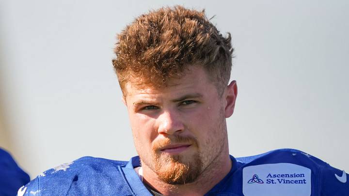 Indianapolis Colts linebacker Bryce Boettcher (50) walks up the field Tuesday, Aug. 4, 2026, during practice at Colts Camp at Grand Park in Westfield. 