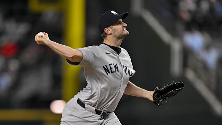 Aug 4, 2025; Arlington, Texas, USA; New York Yankees relief pitcher Jake Bird (59) in action during the game between the Texas Rangers and the New York Yankees at Globe Life Field. Mandatory Credit: Jerome Miron-Imagn Images Aug 4, 2025; Arlington, Texas, USA; New York Yankees relief pitcher Jake Bird (59) in action during the game between the Texas Rangers and the New York Yankees at Globe Life Field. Mandatory Credit: Jerome Miron-Imagn Images
