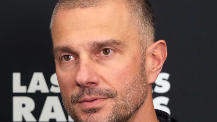 Feb 25, 2025; Indianapolis, IN, USA; Las Vegas Raiders general manager John Spytek on radio row during the NFL Scouting Combine at the Indiana Convention Center. Mandatory Credit: Kirby Lee-Imagn Images