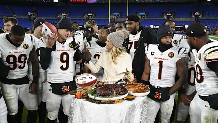 Nov 27, 2025; Baltimore, Maryland, USA; Cincinnati Bengals quarterback Joe Burrow (9) speaks to the media after the game at M&T Bank Stadium. Mandatory Credit: Tommy Gilligan-Imagn Images Nov 27, 2025; Baltimore, Maryland, USA; Cincinnati Bengals quarterback Joe Burrow (9) speaks to the media after the game at M&T Bank Stadium. Mandatory Credit: Tommy Gilligan-Imagn Images