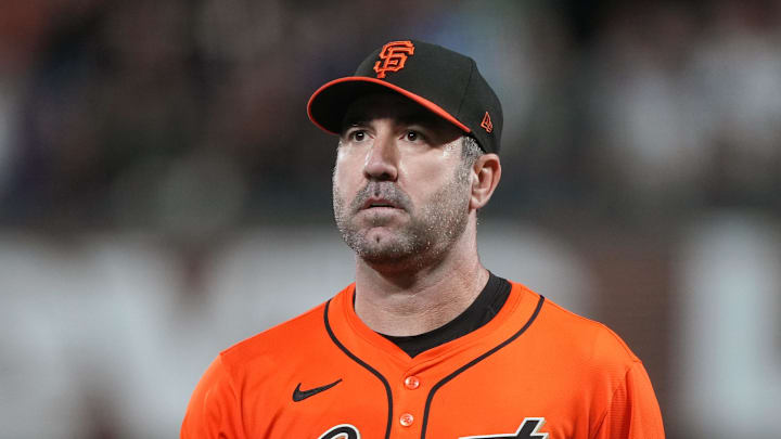 San Francisco Giants starting pitcher Justin Verlander (35) during the seventh inning against the Los Angeles Dodgers 