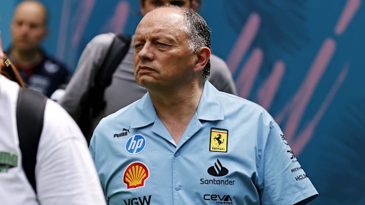 May 5, 2024; Miami Gardens, Florida, USA; Ferrari team principal Fred Vasseur walks into the F1 Village before the F1 Miami Grand Prix at Miami International Autodrome. Mandatory Credit: Peter Casey-Imagn Images