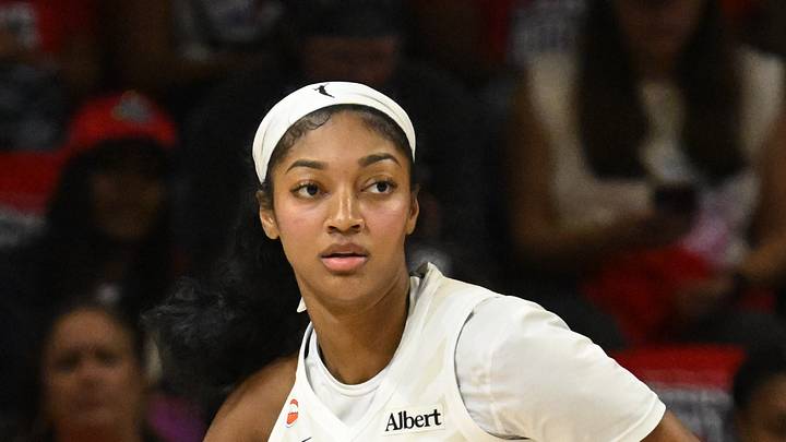 Sep 30, 2026; Washington, District of Columbia, USA;  Atlanta Dream forward Angel Reese (5) dribbles the ball against the Washington Mystics during the third quarter of game two of the first round for the 2026 WNBA Playoffs at CareFirst Arena.  Mandatory Credit: Rafael Suanes-Imagn Images
