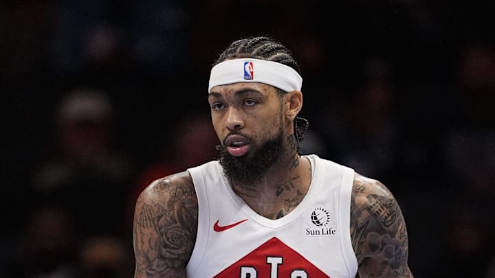  Toronto Raptors forward Brandon Ingram (3) looks to pass guarded by Charlotte Hornets guard Tre Mann (23) during the first quarter at Spectrum Center.