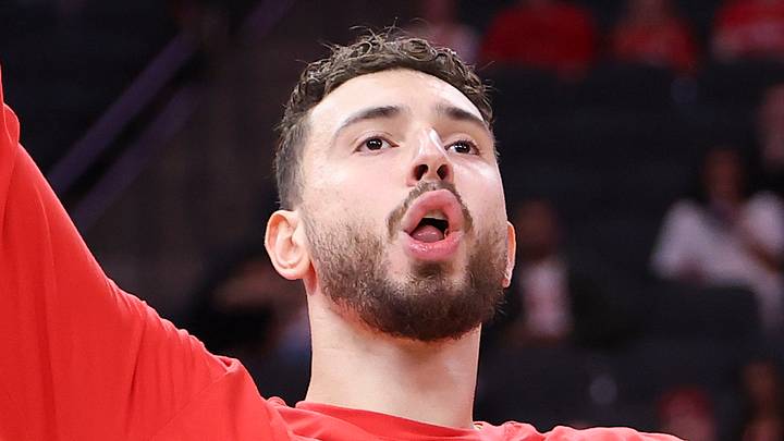 Oct 15, 2026; Houston, Texas, USA; Houston Rockets center Alperen Sengun (28) is introduced before the game against the Oklahoma City Thunder at Toyota Center. Mandatory Credit: Troy Taormina-Imagn Images