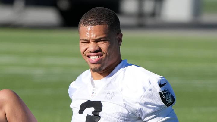 Jun 9, 2026; Henderson, NV, USA; Las Vegas Raiders cornerback Taron Johnson (3) stretches during minicamp at Intermountain Health Performance Center. Mandatory Credit: Kirby Lee-Imagn Images Jun 9, 2026; Henderson, NV, USA; Las Vegas Raiders cornerback Taron Johnson (3) stretches during minicamp at Intermountain Health Performance Center. Mandatory Credit: Kirby Lee-Imagn Images